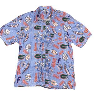 Florida Gators Hawaiian Button Up‎ Shirt Blue Orange Wes and Willy Mens Size L